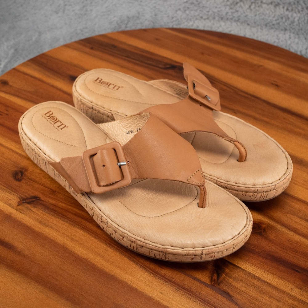 Born Womens Fort Pierre F64906 Leather Slip On Brown Flip Flop Sandals Sz 10